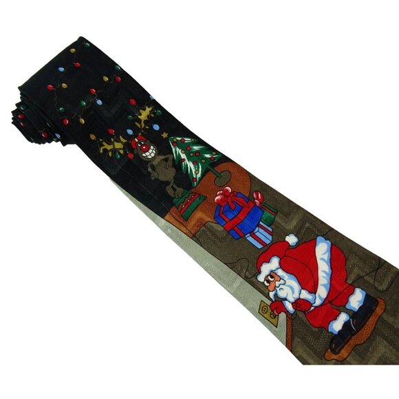 Funny Novelty Holiday Christmas Tie Santa Claus and Rudolph Necktie - Picture 2 of 3